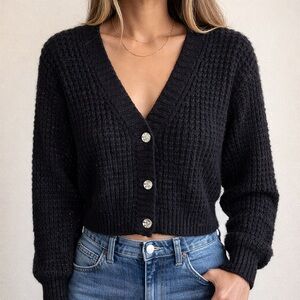 Joe’s Jeans Elliot Shrunken Cardigan Black Lurex Cropped Sweater S